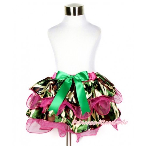 Hot Pink Camouflage Flower Petal Newborn Baby Pettiskirt With Kelly Green Bow N197 